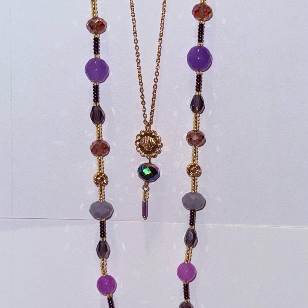 Elegant Beaded Necklace with Purple and Gold Accents
